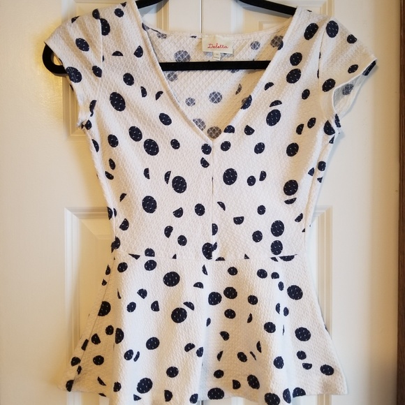 Anthropologie Tops - Deletta anthropologie polka dot peplum top